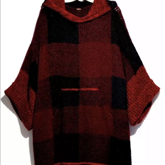 Free People Poncho Meet Me In Plaid Hooded Alpaca - Picture 4 of 4